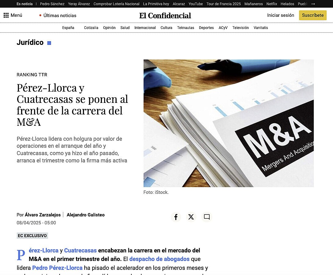 Prez-Llorca y Cuatrecasas se ponen al frente de la carrera del M&A